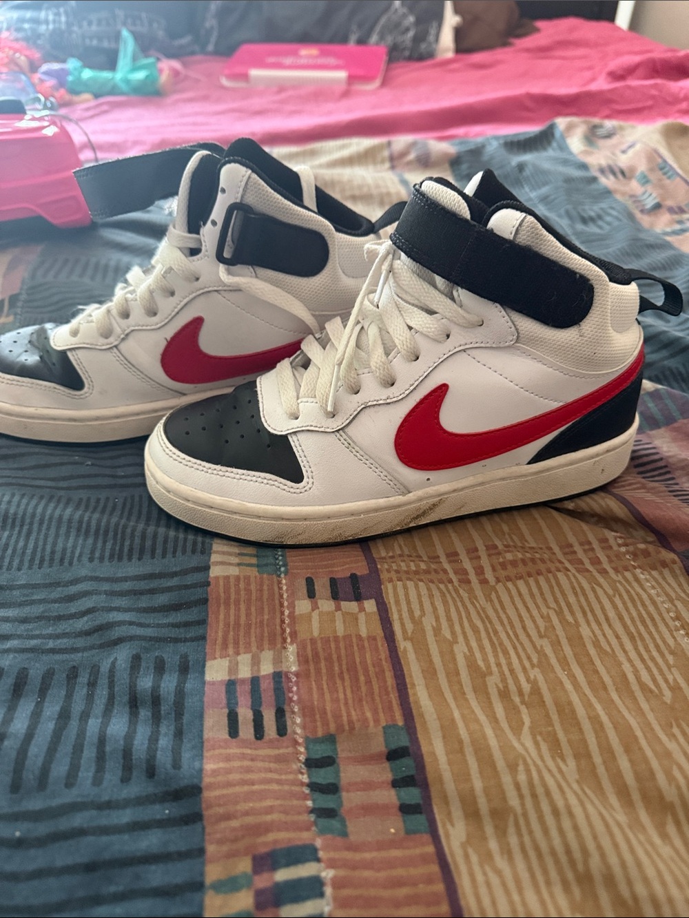 Nike Kids White Black and Red High-Top Sneakers